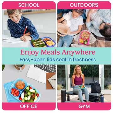 Bentgo Easyboxes - Original Stackable Lunch Boxes - Reusable 3-Compartment Food Containers for Kids and Adults - Bento Lunch Box for Meal Prep, School, & Work - BPA Free, Set of 10 (Jewel Brights)
