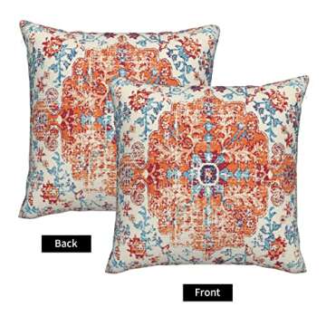 Wsunsal Orange Blue Boho Pillow Covers 18X18 Inch Set of 2, Vintage Rust Coral Floral Outdoor Decorative Throw Pillow Case Ethnic Carpet Pattern Design Cushion Cover for Home Couch Sofa Bedroom