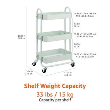 Amazon Basics 3-Tier Rolling Utility or Kitchen Cart - Mint Green