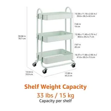 Amazon Basics 3-Tier Rolling Utility or Kitchen Cart - Mint Green