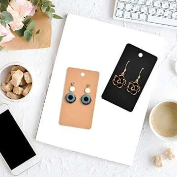 Coopay 150 Pieces Earring Display Card Earring Card Holder Blank Kraft Paper Tags for DIY Ear Studs and Earrings Jewelry Making Display & Packaging Supplies in Black, Brown and White, 3.5 x 2 Inches