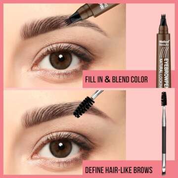 iMethod Microblading Eyebrow Pen - Eyebrow Pencil Magical Upgraded Eye Brow Pencils for Women with 4 Fork Tip & Spoolie Brush for Natural-Looking Hair-Like Defined Brows, Last All-Day, Light Brown