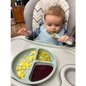 PandaEar Silicone Baby Feeding Set| 2 Divided Suction Plate + 2 Suction Bowl + 2 Tiny Cup with 2 Spoons| Baby Led Weaning Supplies Self Feeding Utensils (Blue White)