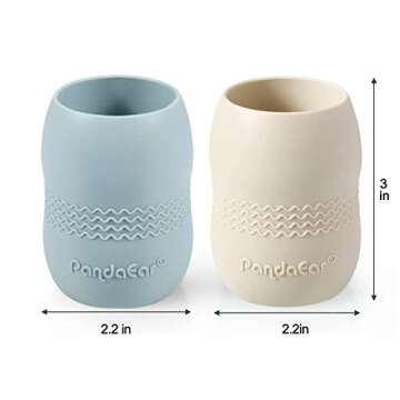 PandaEar Silicone Baby Feeding Set| 2 Divided Suction Plate + 2 Suction Bowl + 2 Tiny Cup with 2 Spoons| Baby Led Weaning Supplies Self Feeding Utensils (Blue White)