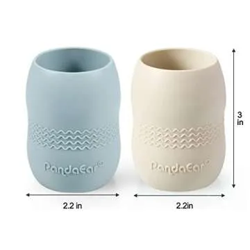 PandaEar Silicone Baby Feeding Set| 2 Divided Suction Plate + 2 Suction Bowl + 2 Tiny Cup with 2 Spoons| Baby Led Weaning Supplies Self Feeding Utensils (Blue White)