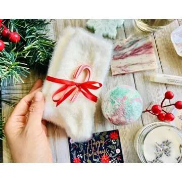 Beets and Apples Christmas Gift Basket for Women Holiday Spa Set Soap Candle Gifts for Her, Mom, Winter Spa Gift Set, Tea, Soap Candle Gift Set, Christmas Gift Set, Handmade in USA (Christmas)