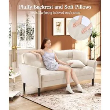 Kidirect 69" White Couch, Loveseat Sofa, Couches for Living Room, Comfy Sofas for Living Room 3min No Tool Fast Assembly, Small Couch for Bedroom, Modern Velvet Sofa Couch for Apartment Office