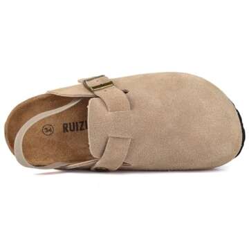 Kids Suede Clogs Toddler Clogs Boys Girls Sandals Cork Adjustable Buckle Mules(Apricot,8-8.5 Toddler)