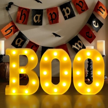 DIYDEC Halloween Decorations-3 LED Marquee Light Up Letters Sign "BOO" Halloween Letter Lights for H...