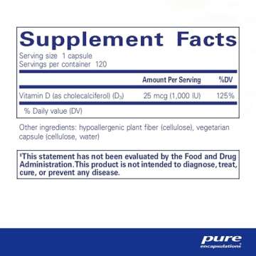 Pure Encapsulations Vitamin D3 25 mcg (1,000 IU) - Supplement to Support Bone, Joint, Breast, Heart, Colon & Immune Health - with Premium Vitamin D - 120 Capsules