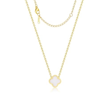 AIPPK 18K Gold Plated Clover Necklace for Women White Van Cleef Necklace Dupes Four Leaf Clover Luck...
