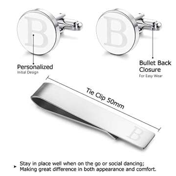 LOYALLOOK Classic Engraved Initial Cufflinks and Tie Clip