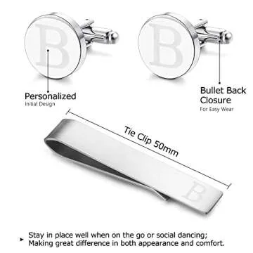 LOYALLOOK Classic Engraved Initial Cufflinks and Tie Clip