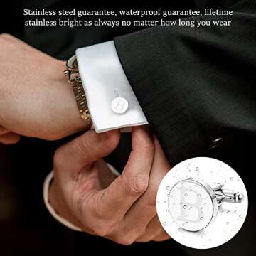 LOYALLOOK Classic Engraved Initial Cufflinks and Tie Clip