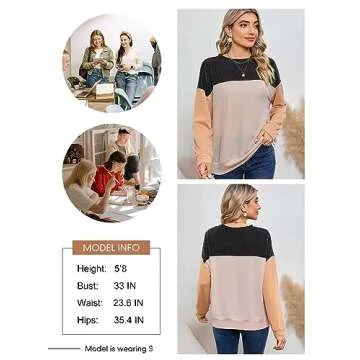 Dokotoo Womens Pullover Shirts Ladies Crewneck Long Sleeve Colorblock Tunics Blouses Spring Summer Casual Loose Jumper Tops Fall Fashion Knitted Tops Resort Wear for Women 2025 Black Medium