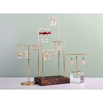 GemeShou Gold T Bar Earring Display Stand 2pcs