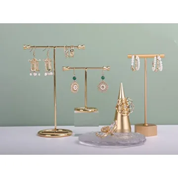 GemeShou Gold T Bar Earring Display Stand 2pcs