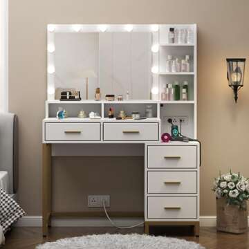 Loomie Vanity Desk with Lighted Mirror & Storage Solutions