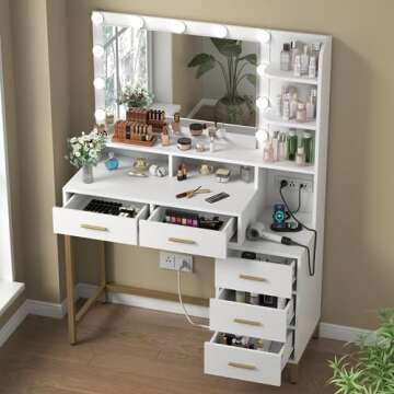 Loomie Vanity Desk with Lighted Mirror & Storage Solutions