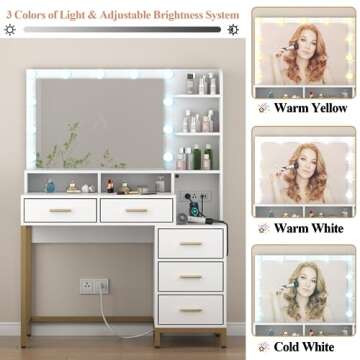 Loomie Vanity Desk with Lighted Mirror & Storage Solutions