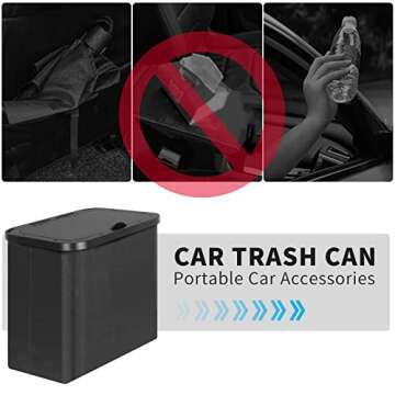 Toplive Car Trash Can with Lid, Collapsible Car Garbage Bin Hanging Waterproof PU Leather Car Trash Bag Organizer with Two Car Seat Headrest Hook for Car