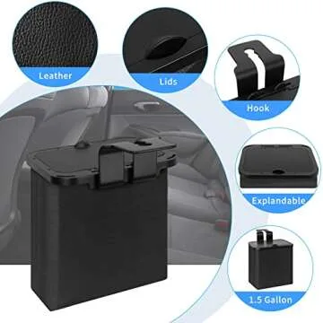 Toplive Car Trash Can with Lid, Collapsible Car Garbage Bin Hanging Waterproof PU Leather Car Trash Bag Organizer with Two Car Seat Headrest Hook for Car
