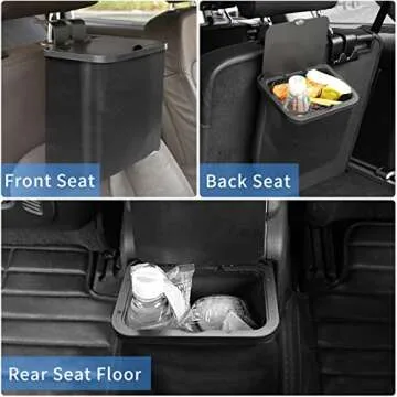 Toplive Car Trash Can with Lid, Collapsible Car Garbage Bin Hanging Waterproof PU Leather Car Trash Bag Organizer with Two Car Seat Headrest Hook for Car