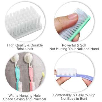 HOFASON 20Pcs Handle Grip Nail Brush, Hand Fingernail Cleaner Brush Manicure Tools Scrub Cleaning Brushes Kit for Toes and Nails Women Men(Random Colors)