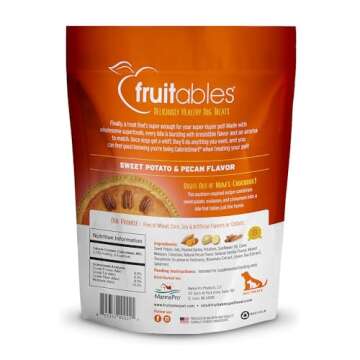 Fruitables Baked Dog Treats – Sweet Potato Treats for Dogs – Healthy Low Calorie Treats – Free of Wheat, Corn and Soy – Sweet Potato and Pecan – 7 Ounces