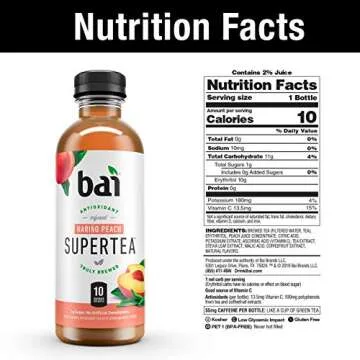 Bai Iced Tea, Supertea Variety Pack, Crafted with Black Tea and White Tea, 3 each Socorro Sweet Tea, Narino Peach Tea, Tanzania Lemonade Tea, Rio Raspberry Tea, 18 Fl Oz (Pack of 12)
