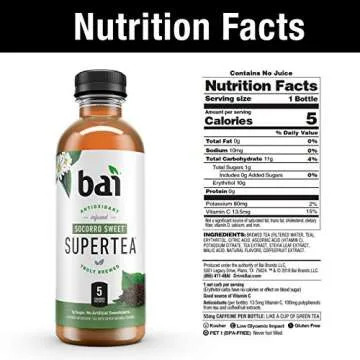Bai Iced Tea, Supertea Variety Pack, Crafted with Black Tea and White Tea, 3 each Socorro Sweet Tea, Narino Peach Tea, Tanzania Lemonade Tea, Rio Raspberry Tea, 18 Fl Oz (Pack of 12)
