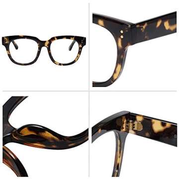 SOJOS Oversized Square Anti Blue Light Blocking Glasses for Women Thick Computer Eyeglasses Double Metal Studs SJ5053 with Green Tortoise Frame/Anti-Blue Light Lens