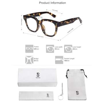 SOJOS Oversized Square Anti Blue Light Blocking Glasses for Women Thick Computer Eyeglasses Double Metal Studs SJ5053 with Green Tortoise Frame/Anti-Blue Light Lens