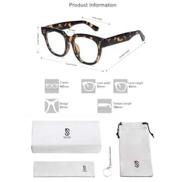 SOJOS Oversized Square Anti Blue Light Blocking Glasses for Women Thick Computer Eyeglasses Double Metal Studs SJ5053 with Green Tortoise Frame/Anti-Blue Light Lens