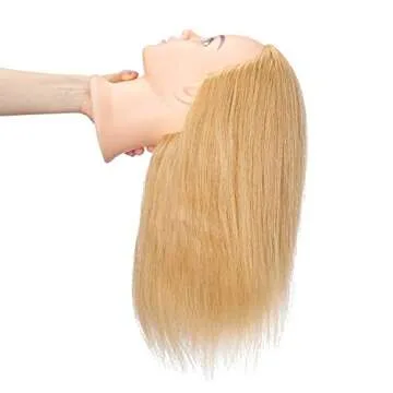 Hairingrid Mannequin Head 20"-22" 100% Human Hair Hairdresser Cosmetology Mannequin Manikin Training Head Hair and Free Clamp Holder