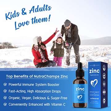 NutraChamps Liquid Zinc for Kids & Adults, Vegan, Pure Ionic Zinc Drops Enhanced with Vitamin C, Elemental Zinc Supplements for Immune Support, Sugar-Free Zinc Liquid 4 oz