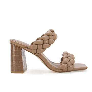 Syktkmx Women's Braided Heeled Sandals - Chic Comfort in Light Brown
