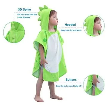 Cute Dinosaur Hooded Bath Towels for Kids 1-6 Years