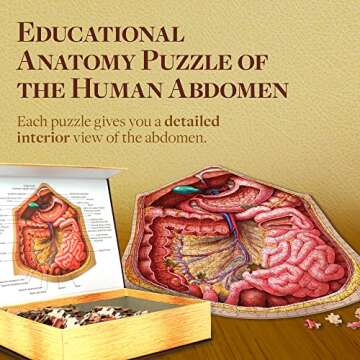 Genius Games Human Abdomen Anatomy Jigsaw Puzzle | Dr Livingston's Unique Shaped Science Puzzles, Accurate Medical Illustrations of the Body, Organs, Stomach, Liver and Intestines