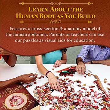 Genius Games Human Abdomen Anatomy Jigsaw Puzzle | Dr Livingston's Unique Shaped Science Puzzles, Accurate Medical Illustrations of the Body, Organs, Stomach, Liver and Intestines