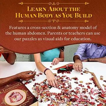 Genius Games Human Abdomen Anatomy Jigsaw Puzzle | Dr Livingston's Unique Shaped Science Puzzles, Accurate Medical Illustrations of the Body, Organs, Stomach, Liver and Intestines