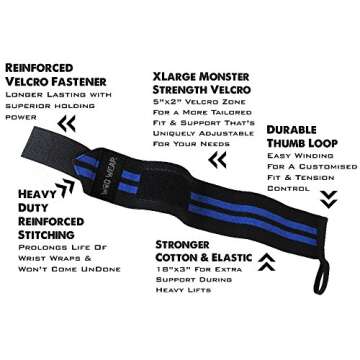 WOD Wear Elastic Wrist Wraps for Powerlifting, Strength Training, Bodybuilding, Cross Training, Olympic Weightlifting, Yoga Support - One Size Fits All (Diamond & Black)