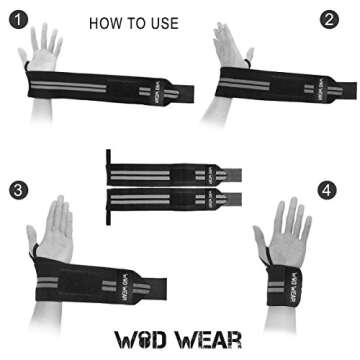 WOD Wear Elastic Wrist Wraps for Powerlifting, Strength Training, Bodybuilding, Cross Training, Olympic Weightlifting, Yoga Support - One Size Fits All (Diamond & Black)