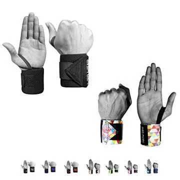 WOD Wear Elastic Wrist Wraps for Powerlifting, Strength Training, Bodybuilding, Cross Training, Olympic Weightlifting, Yoga Support - One Size Fits All (Diamond & Black)