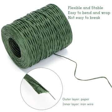 KINGLAKE Floral Wire Vine Wire Bind Wire, Paper Covered Bind Wire, 656 Feet Rustic Wrapping Wire, 2mm Green Wire for Crafts, Flower Bouquets Crown, DIY Projects, Wedding, Christmas Wreaths