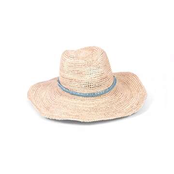 ale by Alessandra Women's Cody Crochet Raffia Sunhat Packable, Adjustable & UPF Rated, Natural/Turquoise, One Size