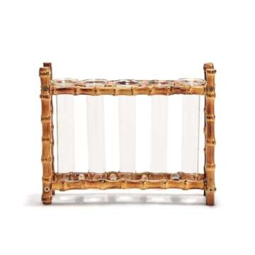 Two's Company Bamboo Vase with Glass Tubes for Floral Arrangements