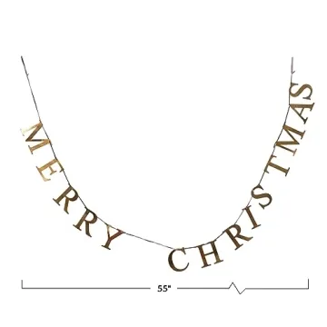 Creative Co-Op 55" L Merry Christmas, Brass Finish Metal Garlands, Multi