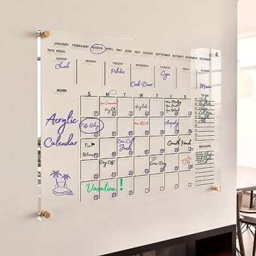 Classic Acrylic Calendar for Wall | Oversize 36' X 24' | Clear Home Office Glass Calander Dry Erase ...