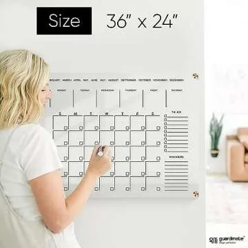 Classic Acrylic Calendar for Wall | Oversize 36' X 24' | Clear Home Office Glass Calander Dry Erase Board Large Reusable Whiteboard Big Monthly Family Planner 9X Liquid Chalk Markers